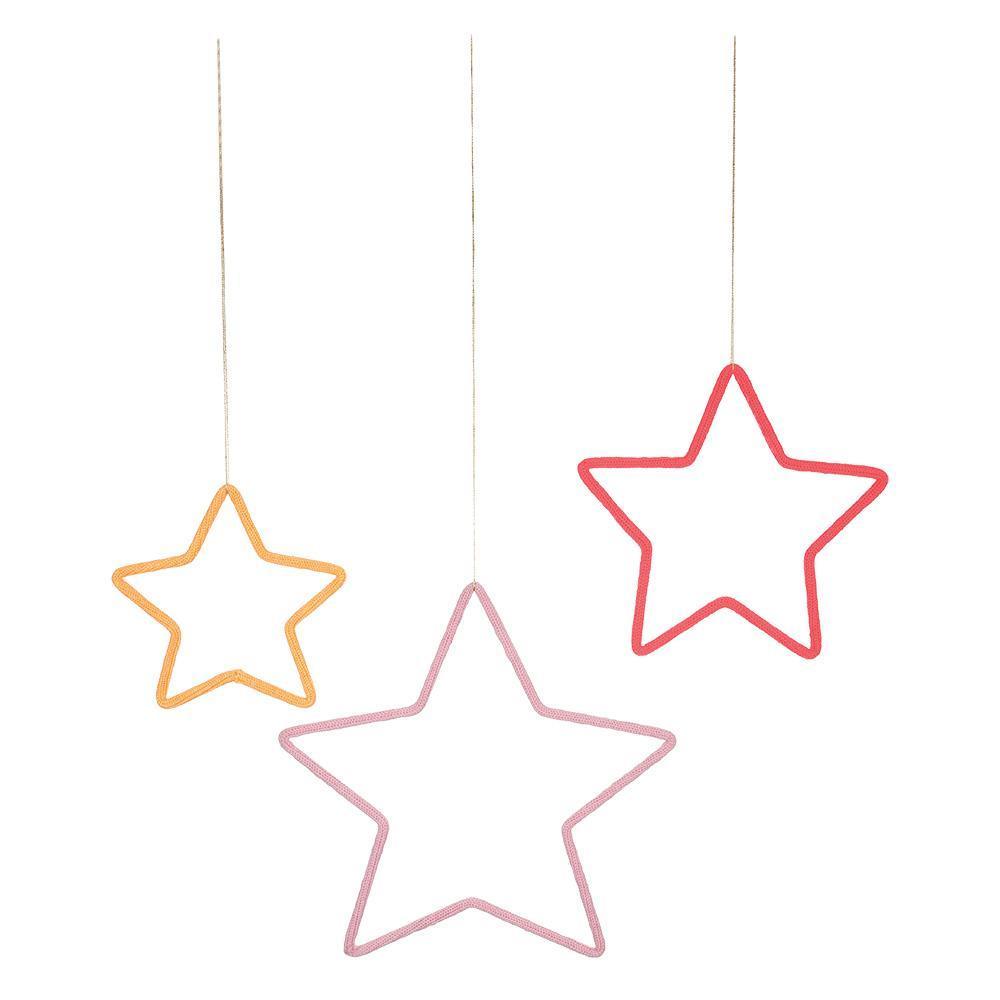 Set of 3 Hanging  Wool Wrapped Wire Stars By Meri Meri